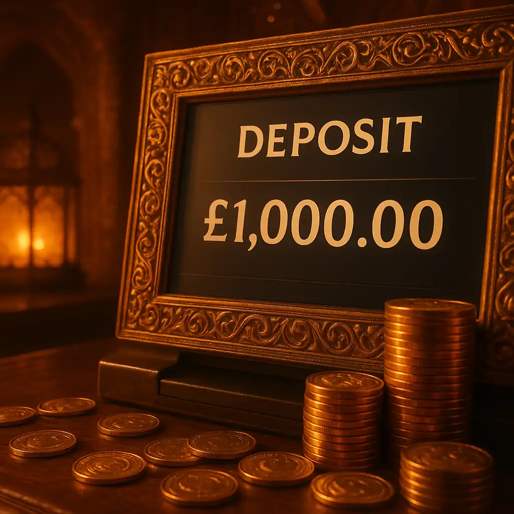 Cashier screen showing a deposit being made with gold coin icons